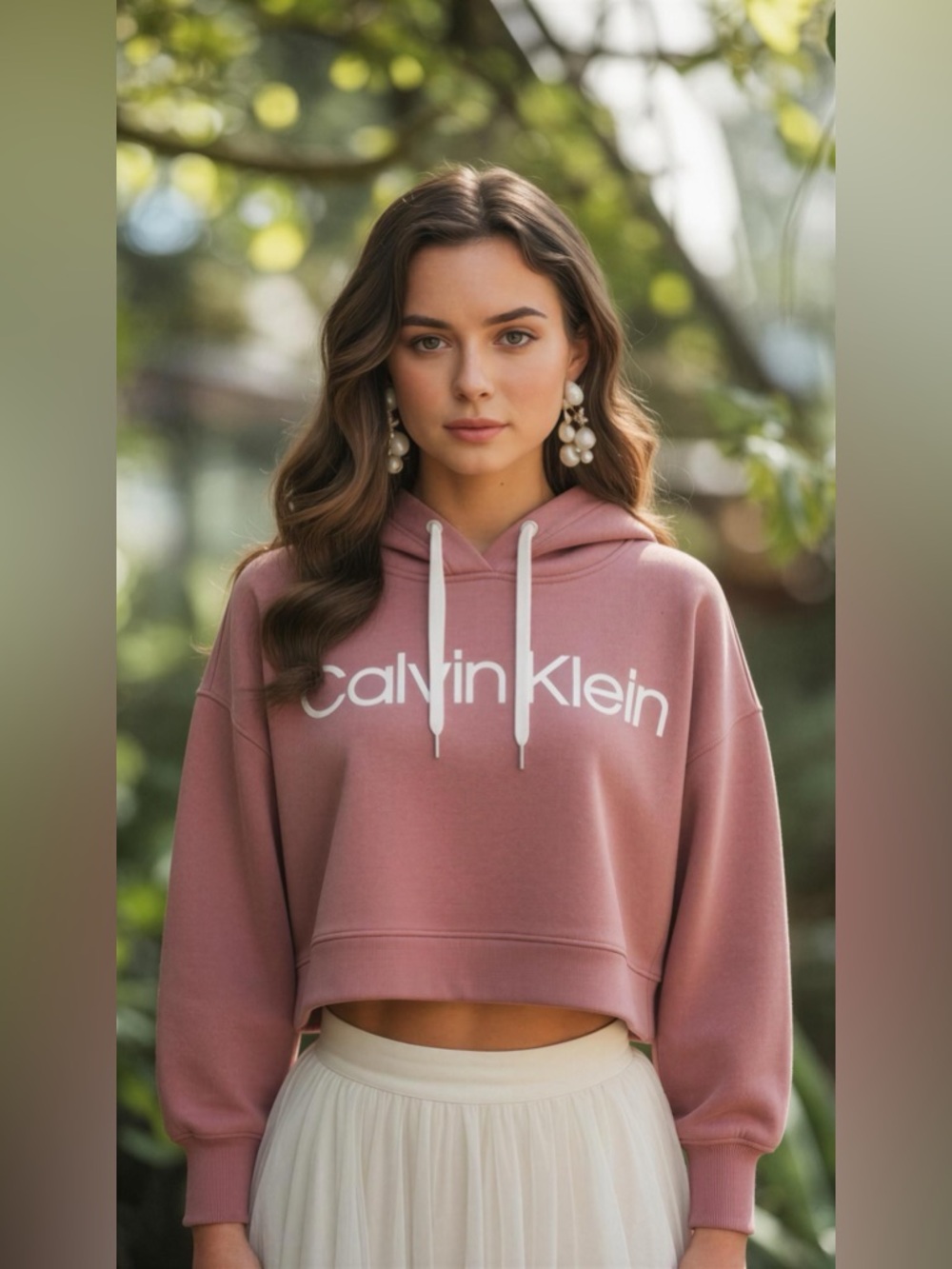 Calvin Klein Rose Pink Cropped Logo Hoodie Size L